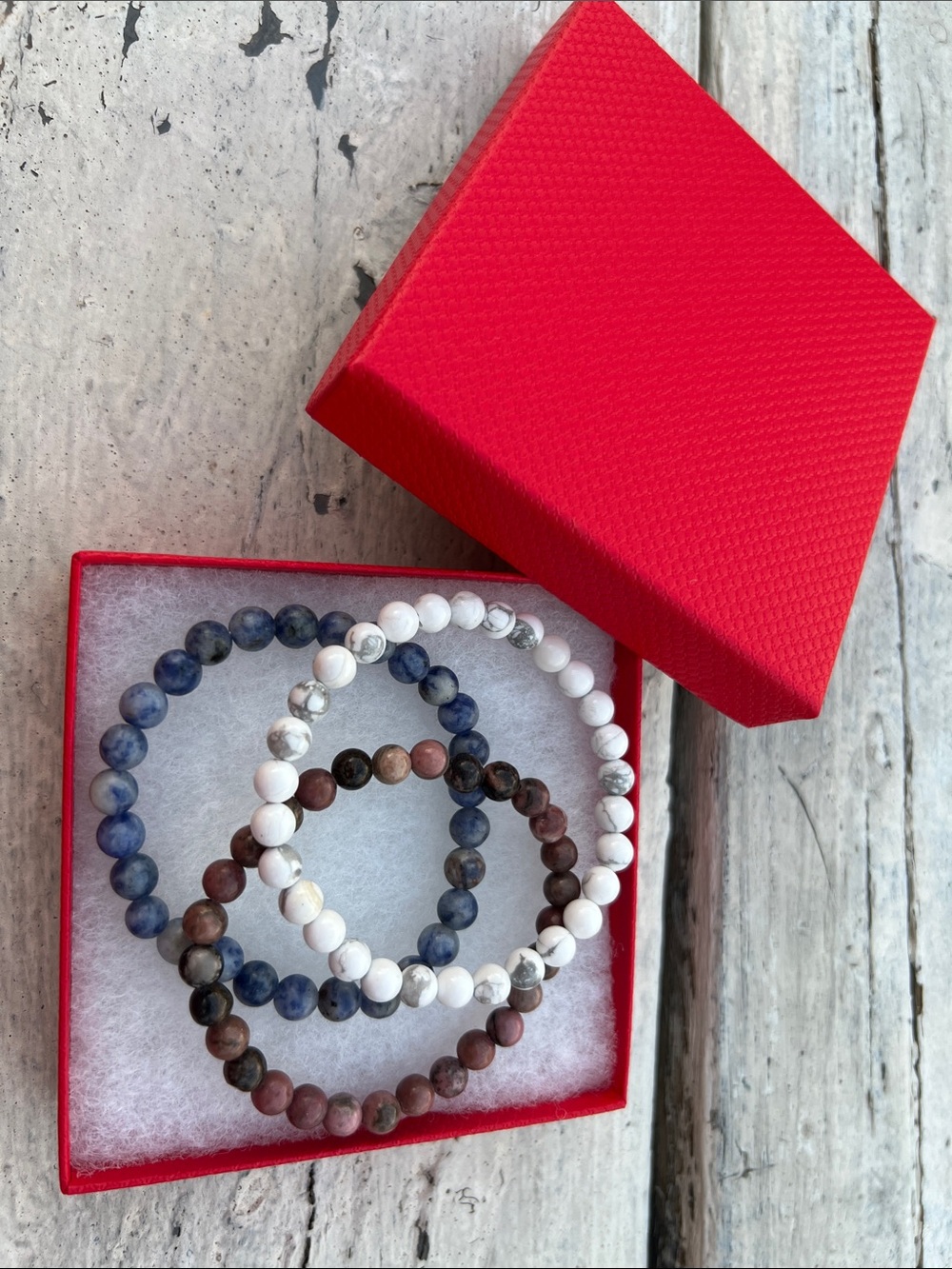 Stackable Beaded Bracelet Set - White, Blue, Pink